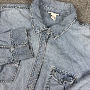 Vintage Avenue Denim Snap Shirt Womens 26/28 Plus Blue Western Chambray Button